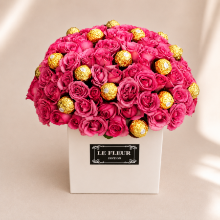 Arreglo con 75 Rosas y 16 Ferreros
