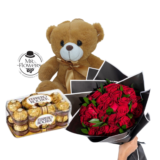 Rosas, Oso y Chocolates Rosas, Oso y Chocolates