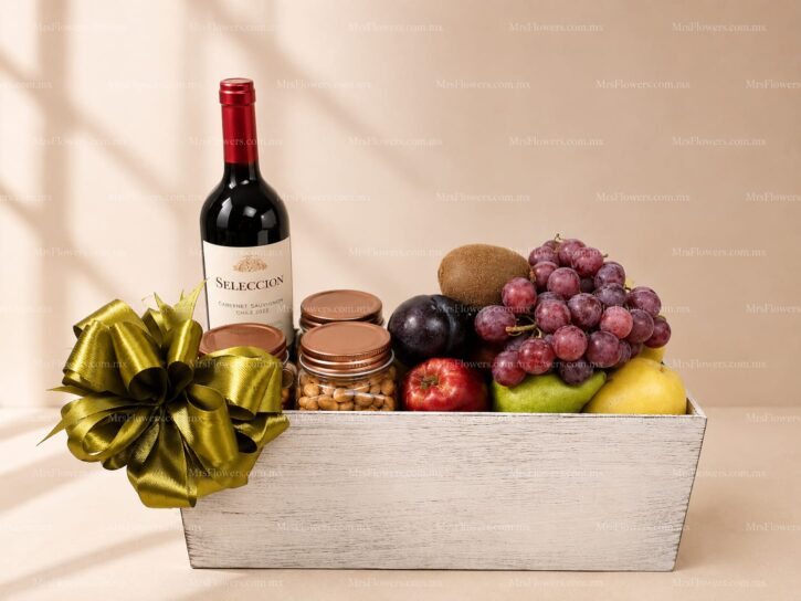 Caja Frutal con Vino y Snacks Caja Frutal con Vino y Snacks