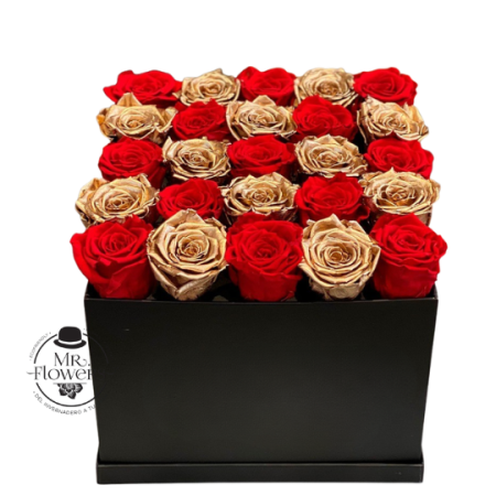 Caja con Rosas Doradas y Rojas