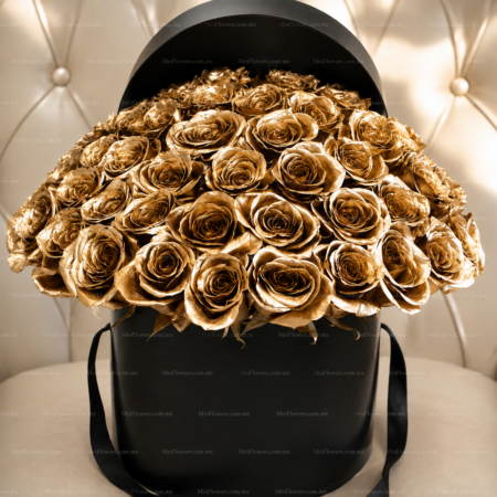 caja con 100 rosas doradas caja con 100 rosas doradas