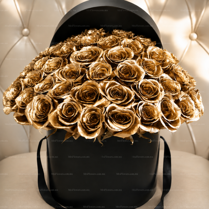 caja con 100 rosas doradas caja con 100 rosas doradas