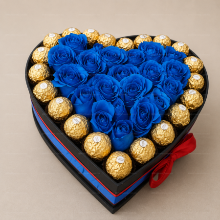 Corazón de Rosas Azules y Chocolates Corazón de Rosas Azules y Chocolates