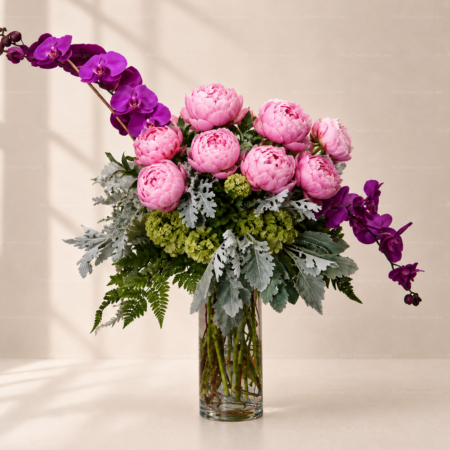 Peonias y Orquídea Peonias y Orquídea