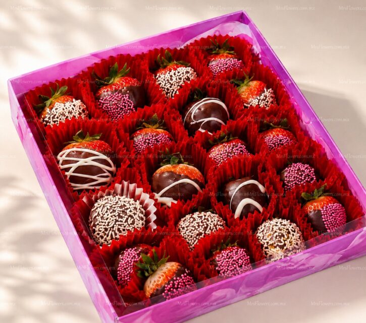 caja con 20 fresas con chocolate caja con 20 fresas con chocolate