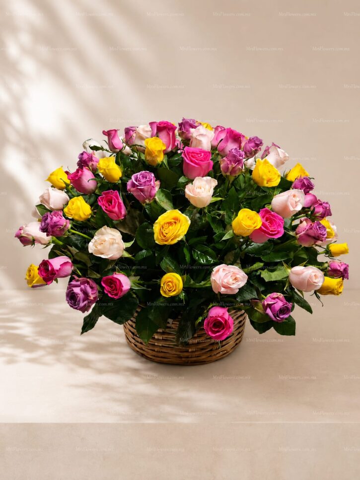 Canasta de 100 rosas Multicolor