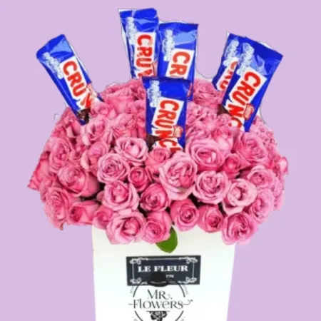 Arreglo con 75 Rosas y Chocolate Crunch