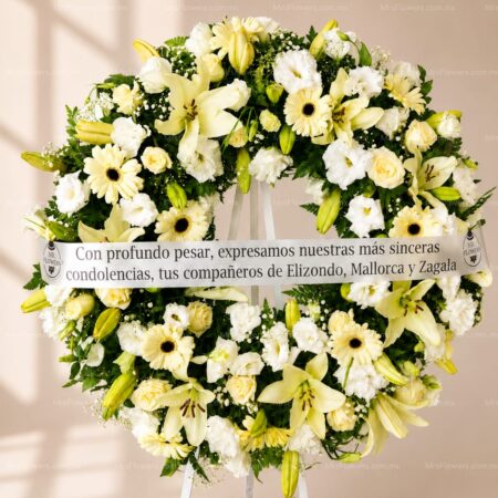 Corona Mediana con Rosas, Gerberas, Lilis y Lisianthus