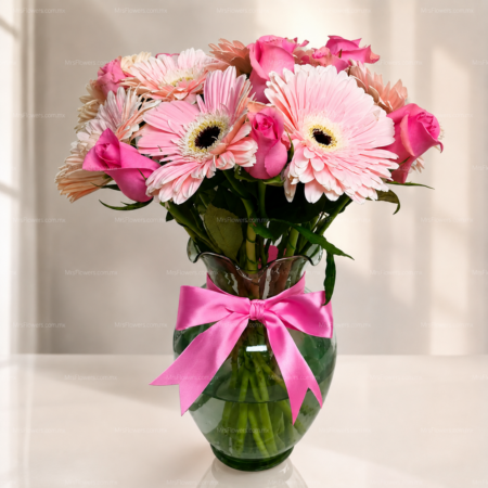 Jarron de Rosas con Gerberas