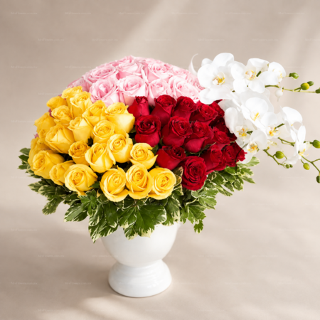 Arreglo con 100 Rosas y Orquídea