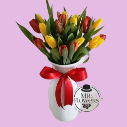 Jarrón de Cerámica con 20 Tulipanes