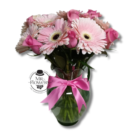Jarron de Rosas con Gerberas