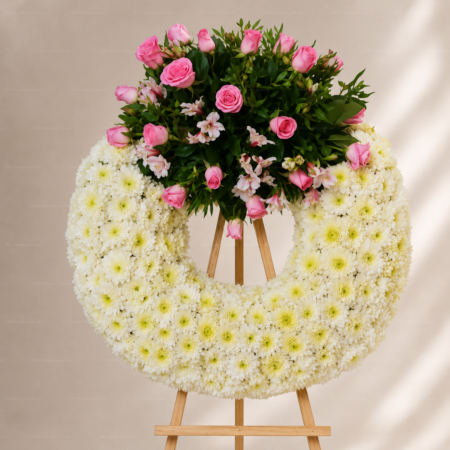 Corona Fúnebre Blanca con 24 Rosas