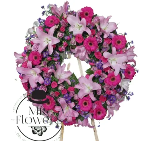 Corona Fúnebre en Tonos Rosas