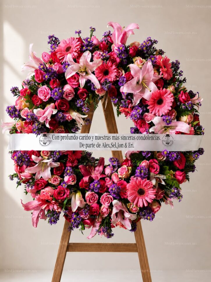 Corona Fúnebre en Tonos Rosas