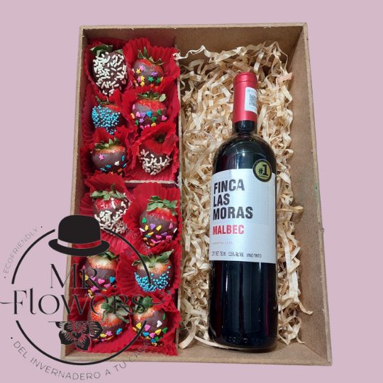 Caja con Fresas con Chocolate y Vino Espumoso Caja con Fresas con Chocolate y Vino Espumoso
