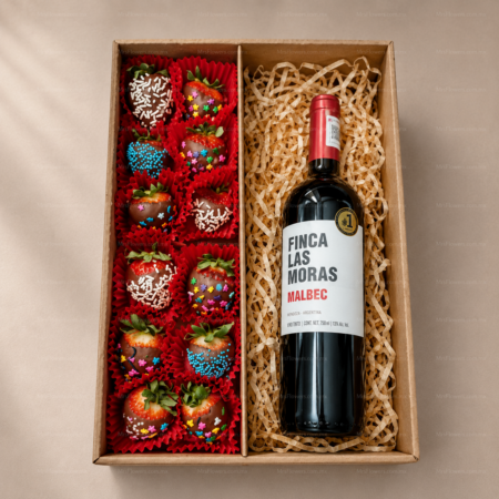 Caja con Fresas con Chocolate y Vino Espumoso