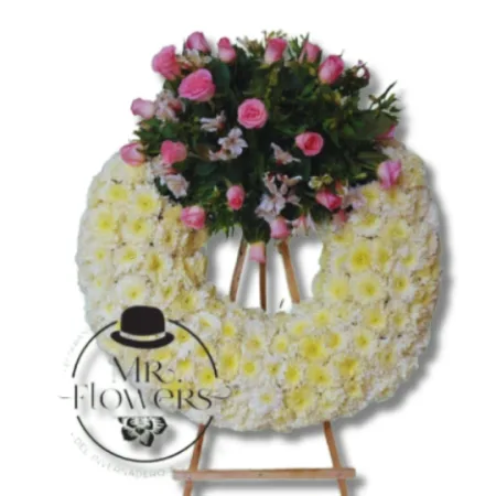 Corona Fúnebre Blanca con 24 Rosas