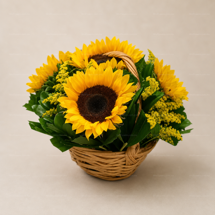 Canasta con 5 Girasoles Canasta con 5 Girasoles
