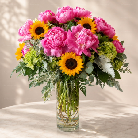 Jarrón de Girasoles y Peonias