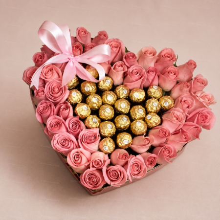 Corazón Grande de rosas y Ferrero