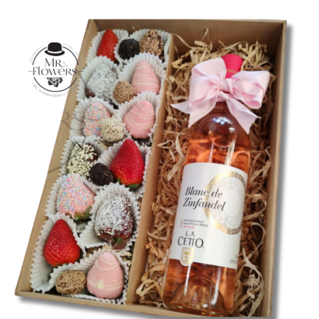 Caja Te Amo Fresas cubiertas de Chocolate y Vino