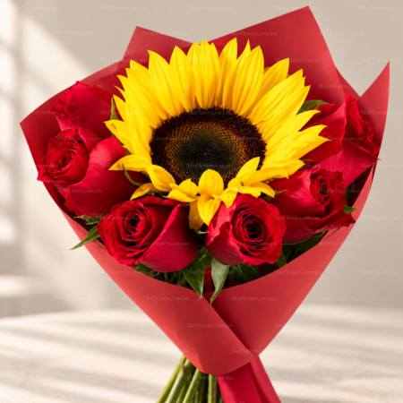 Cono de Girasol con Rosas