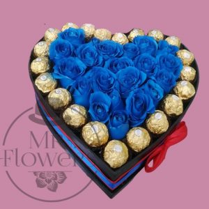 Corazón de Rosas Azules y Chocolates