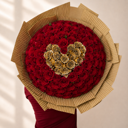 Ramo de 300 rosas Rojas y Doradas Ramo de 300 rosas Rojas y Doradas