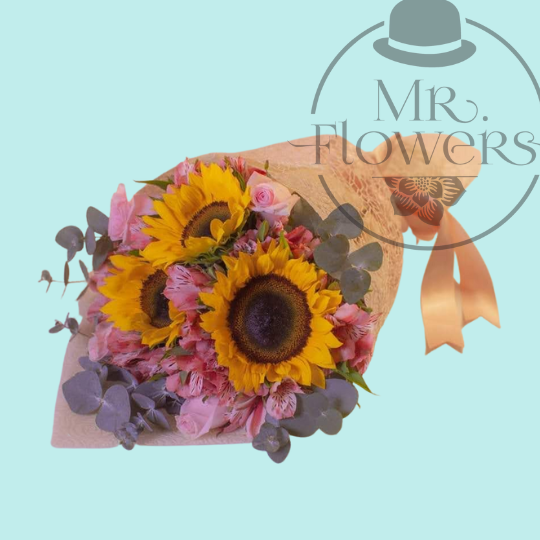 Ramo de Alstromelias, Rosas y Girasol Ramo de Alstromelias, Rosas y Girasol