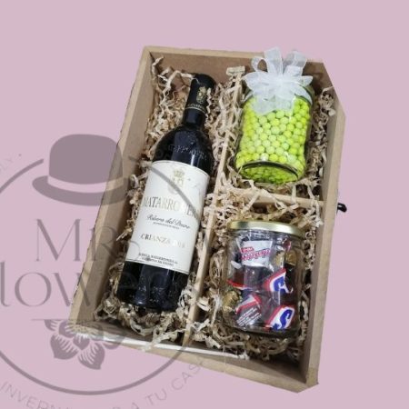 Caja de Vino y Chocolates en Frasco