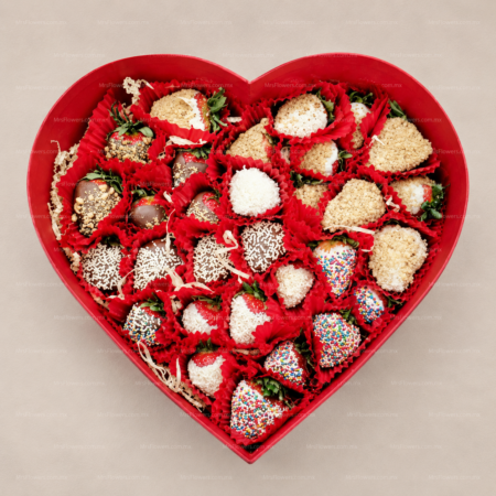 Corazón con 30 Fresas con Chocolate