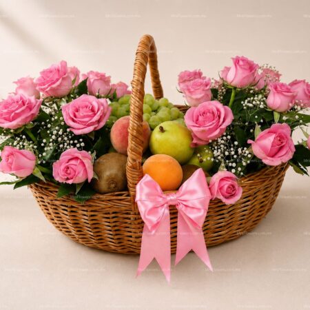 Canasta Frutal con Rosas y Claveles Canasta Frutal con Rosas y Claveles