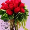 18 rosas rojas con amaranto