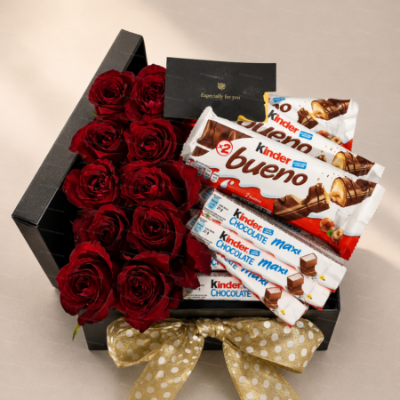 Caja de Rosas y Chocolates Kinder
