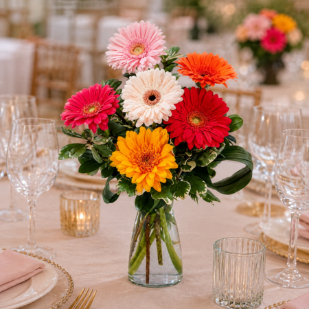 Centro de mesa con 6 gerberas