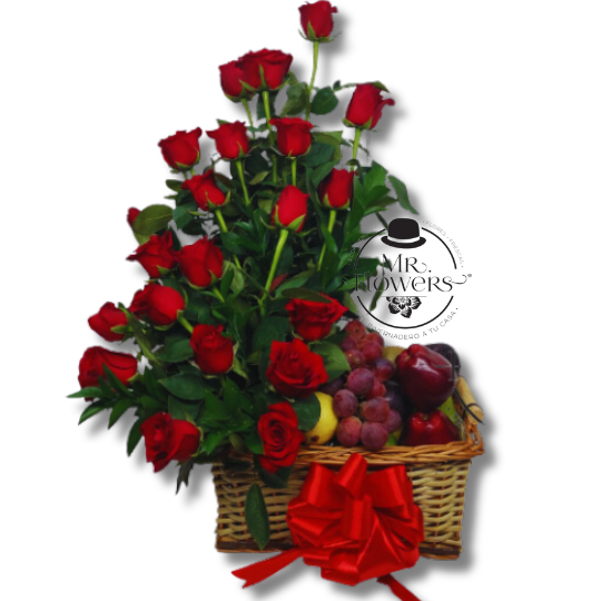 Canasta Frutal con Rosas