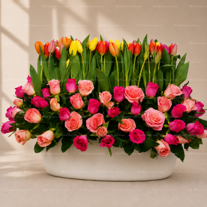 Jardinera de Tulipanes y Rosas Jardinera de Tulipanes y Rosas