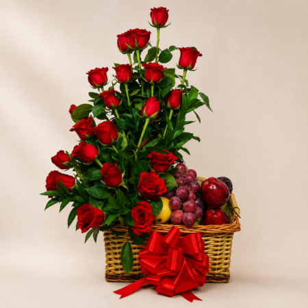 Canasta Frutal con Rosas Canasta Frutal con Rosas