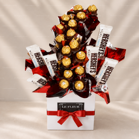 Caja con Ferrero y Hersheys Blancos