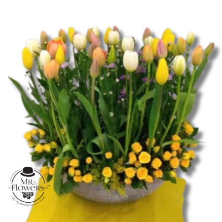 Arreglo de 30 tulipanes y mini rosas