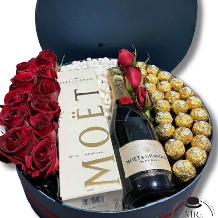 Caja con Rosas, Ferrero y Champagne