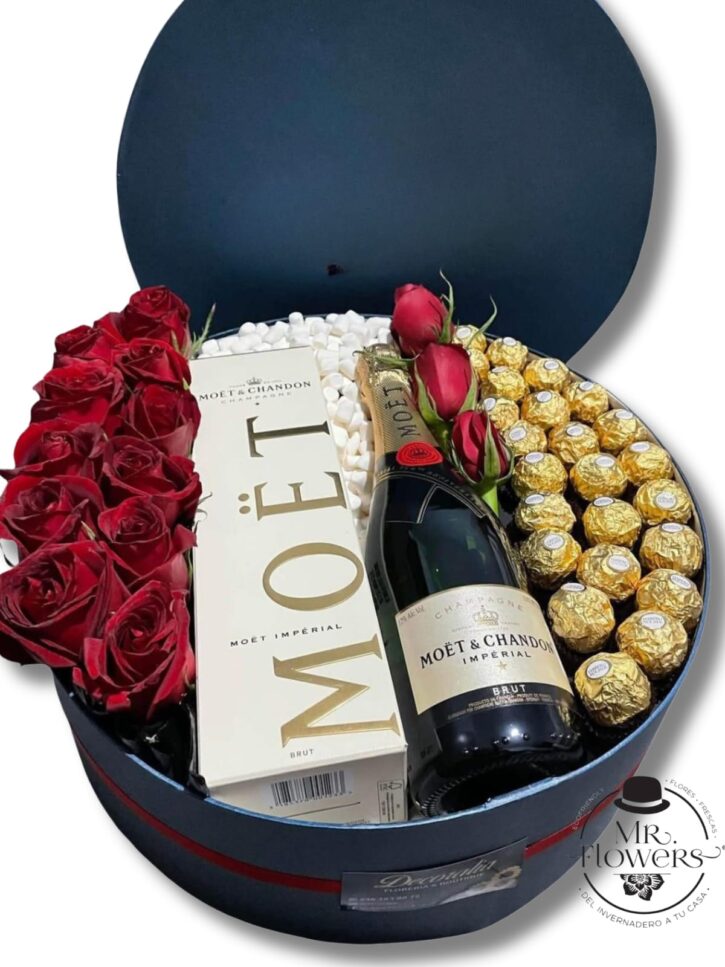 Caja con Rosas, Ferrero y Champagne
