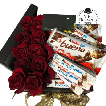 Caja de Rosas y Chocolates Kinder