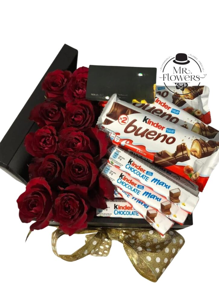 Caja de Rosas y Chocolates Kinder Caja de Rosas y Chocolates Kinder