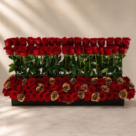 Jardinera Rosas Rojas y Oro